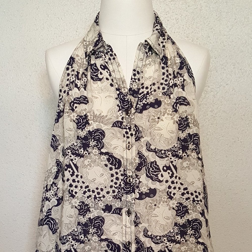 EUC *Maeve* Anthropologie Women's Blue White Tesni Swing Tank Top Blouse 4